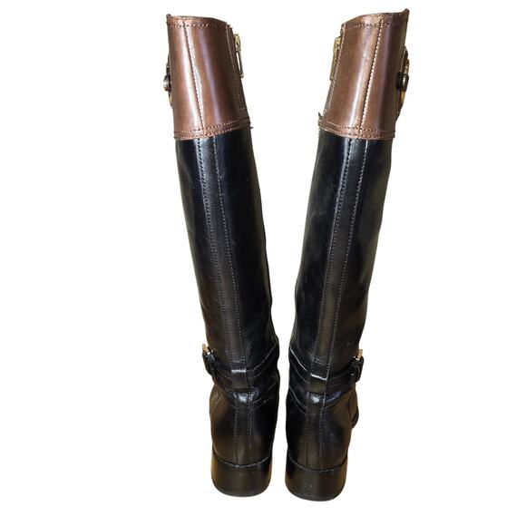 Michael Kors Womens Stockard Two Toned Riding Boots Leather Black Luggage Sz 8.5 - Picture 6 of 8